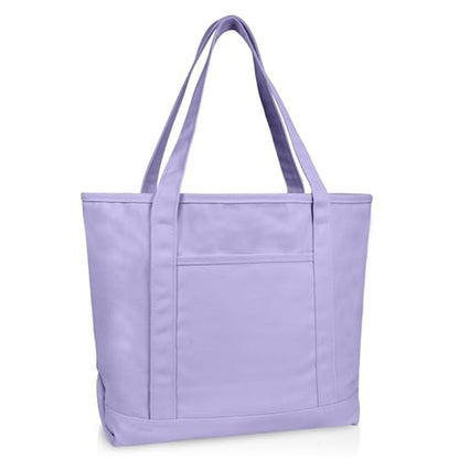DALIX 20" Solid Color Cotton Canvas Shopping Tote Bag in Lavender - color: Lavender
