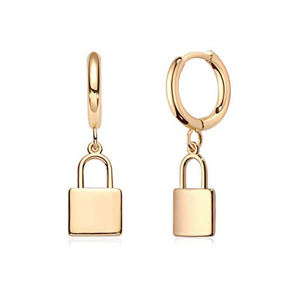 LOYATA Gold Huggie Hoop Earrings for Women Dangle Hoop Drop 14K Gold Plated Dainty Small Minimalist Cubic Zirconia Jewelry Gift… - style: Gold Lock