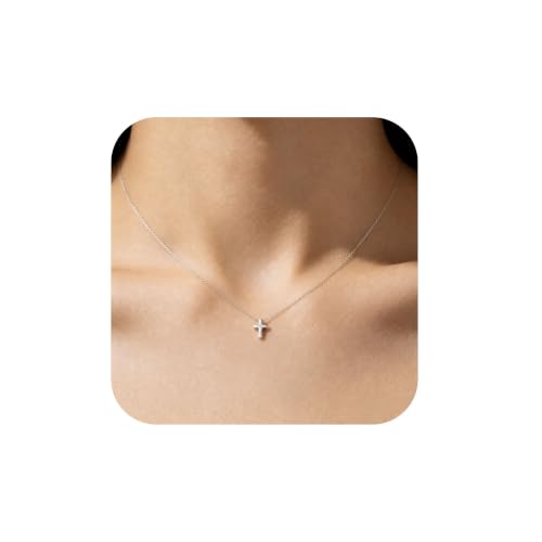 Dainty Tiny Cross Necklace for Women, Stainless Steel Rolo Chain Minimalist Mini Cross Pendant Necklace, Adjustable Simple Faith Christian Jewelry Gift for Women Teen Girls Her