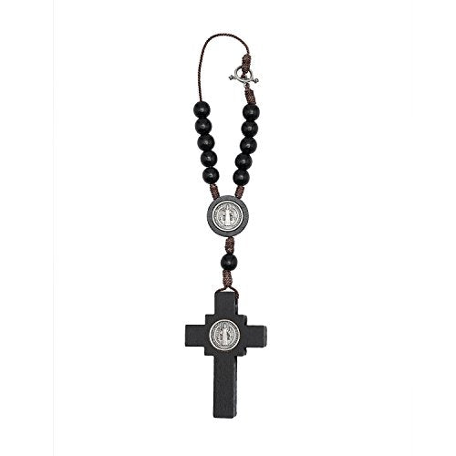 Car Rearview Mirror Rosary Decade Crucifix Ornament - Made in Brazil (St Benedict - Black) - style: St Benedict - Black