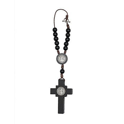 Car Rearview Mirror Rosary Decade Crucifix Ornament - Made in Brazil (St Benedict - Black) - style: St Benedict - Black
