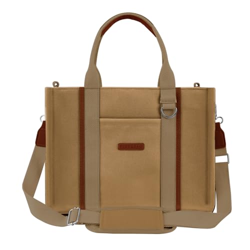 FIORETTO Women’s Canvas Tote Bag Purse with Zipper, Multi Compartment & Reinforced Bottom, Ideal for Work, Bible, Travel - color: Brown, size: Large, style: Detachable Organizer