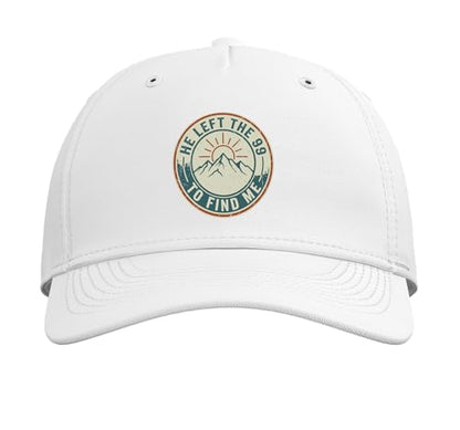 He Left The 99 to Find Me Retro Christian Bible Verse Adjustable Baseball Hat - color: White