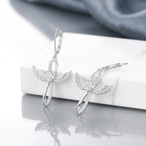 Cross Earrings for Women 925 Sterling Silver Cross Dangle Leverback Drop Earrings Christian Religious Jewelry Gifts Hypoallergenic