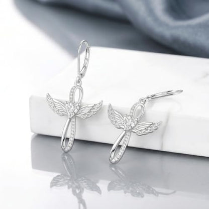 Cross Earrings for Women 925 Sterling Silver Cross Dangle Leverback Drop Earrings Christian Religious Jewelry Gifts Hypoallergenic
