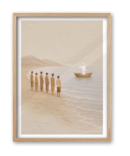 iHery 12x16in Jesus Teaching from the Boat Framed Wall Art - color: OAK Framed Teaching, size: 16"L x 12"W