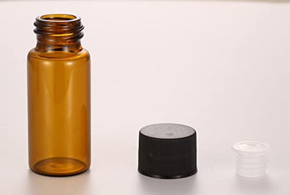 12 Pack Set Brown Screw Cap Glass Bottle Small Mini Empty Oil Amber Vial (10ml) - style: 10ML