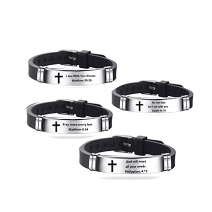 NanMuc With God All Things are Possible Religious Cross Bracelet Adjustable Engraved Silicone Bracelets Inspiring Gift - style: Black-Above all else,guard your heart