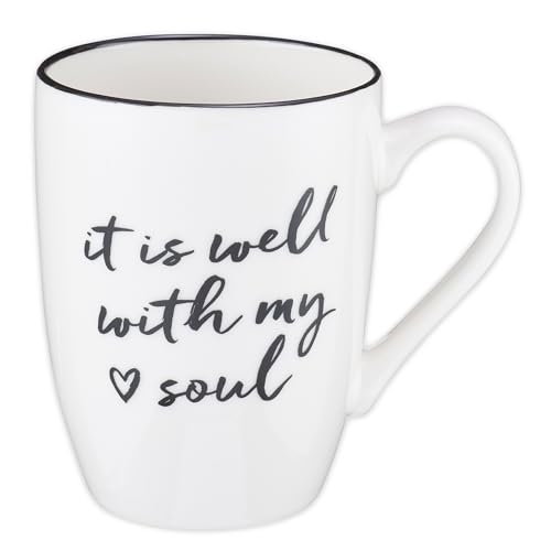 Christian Art Gifts Microwave & Dishwasher Safe Encouraging Ceramic Coffee & Tea Mug for Women & Men: It is Well With My Soul Inspirational Non-toxic Novelty Heart Beverage Cup, White & Black, 12 oz. - color: White & Black/It is Well, size: 12 Ounces