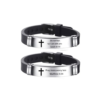 2Pcs Inspirational Quote Cross Bracelets Faith Christian Bible Verse Silicone ID Wristband Religious Bracelet Set Gift for Men Women - style: BR020-1/2