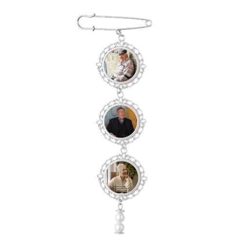 Wedding Double Picture Frame Brooch for Bride Grooms Boutonniece Pin for Wedding Bouquet - color: 3 round frames