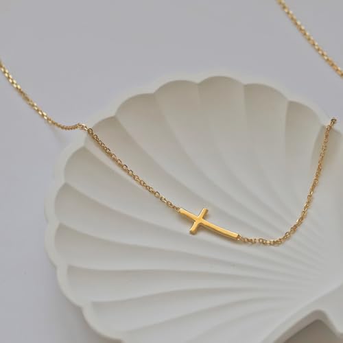 Rnivida 925 Sterling Silver Sideways Cross Pendant Necklace for Women - color: Gold - 16"~18"