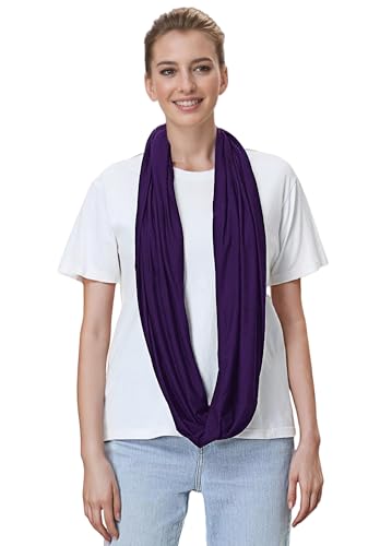 Lina & Lily Premium Modal Jersey Knit Women's Infinity Scarf Loop Lightweight - color: Dark Purple