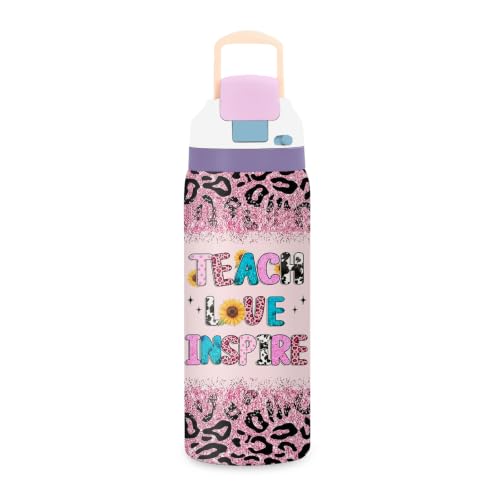 Teacher 32oz Insulated Water Bottle, Women Gift, 2-in-1 Lid, 1PCS - color: Thank Teachers-Pink