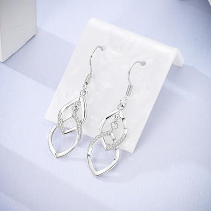 925 Sterling Silver Dangle Earrings for Women Filigree Teardrop Linear Drop Celtic Knot Statement Ear Bling Jewelry Crystal Clover Dragonfly Dangling Hook Helix Piercings - color: Double Linear