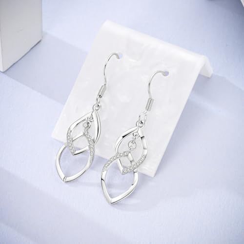 925 Sterling Silver Dangle Earrings for Women Filigree Teardrop Linear Drop Celtic Knot Statement Ear Bling Jewelry Crystal Clover Dragonfly Dangling Hook Helix Piercings - color: Double Linear