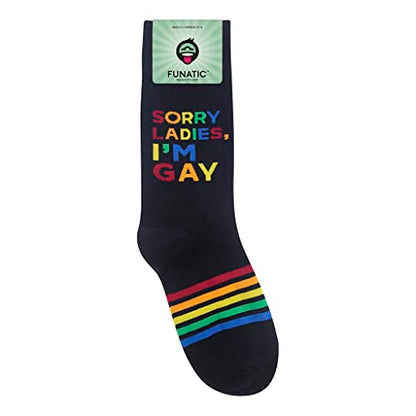 FUNATIC Socks with Funny and Profane Sayings, Sarcastic Gift for Men Women - color: Sorry Ladies, I’m Gay