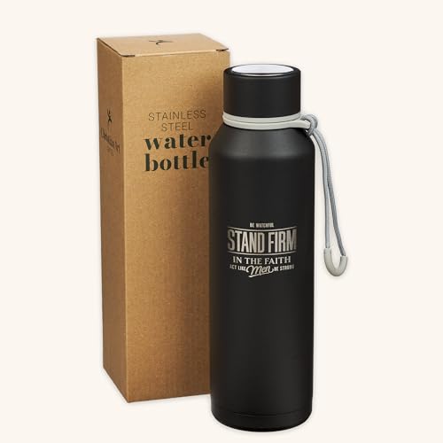 Christian Art Gifts Stainless Steel Double Wall Vacuum Sealed Insulated Water Bottle for Men: Stand Firm Laser Engraved Inspirational Bible Verse, Spill/Leak-proof, Twist Cap, Carry Loop, Black, 24 oz - color: Black/Stand Firm