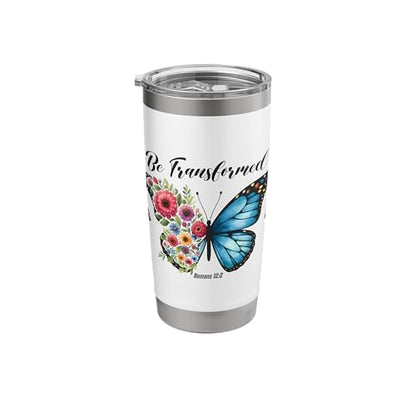Be Transformed Romans 12:2 Butterfly Floral Scripture Stainless Steel Insulated Tumbler