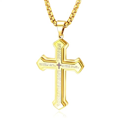 OLEVS Men's Cross Pendant Necklace Large Stainless Steel Cross Pendant Necklace for Men Women - color: gold