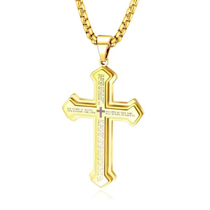 OLEVS Men's Cross Pendant Necklace Large Stainless Steel Cross Pendant Necklace for Men Women - color: gold