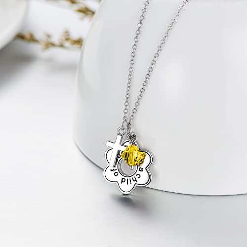 AOBOCO 925 Sterling Silver I Am a Child of God Daisy Necklace Jewelry Birthday Birthday Baptism Communion Gifts for Girls - color: Yellow