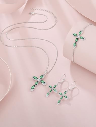 Birthstone Cross Earrings for Women 925 Sterling Silver - color: 05 May - Emerald