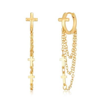 Gold Tassel Chain Hoop Earrings for Women Trendy Cross Evil Eye Dangling Chain Hoop Earrings Huggie Hypoallergenic Fashion Jewelry Gifts