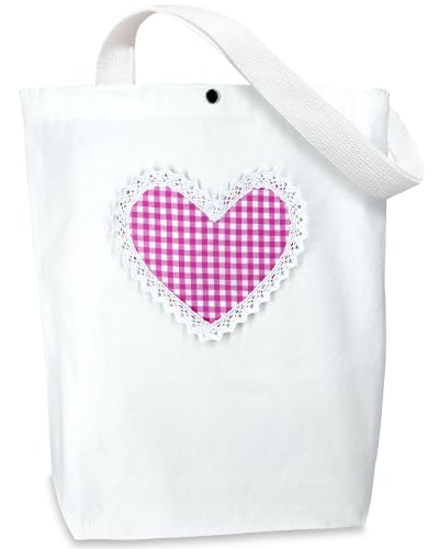 Christian Tote Bag Gift for Women, Canvas Bible Bag Handmade Floral Cross - color: White-gingham Love