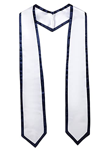 Unisex Adult Graduation Honor Stole Classic End With Trim 72" Long - color: White + Navy Trim