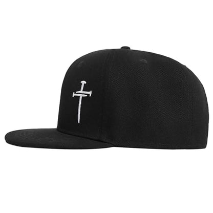 Christian Hats for Men Women - Cross Faith Flat Snapcback Hats - Religious Gifts for Thanksgiving Christmas - color: Black/Cross White