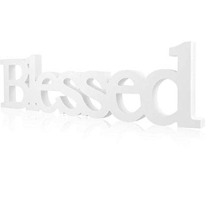 Blulu Blessed Letter Table Sign Wooden Blessed Standing Sign,White - color: White
