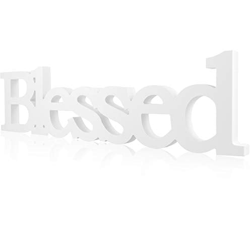 Blulu Blessed Letter Table Sign Wooden Blessed Standing Sign,White - color: White
