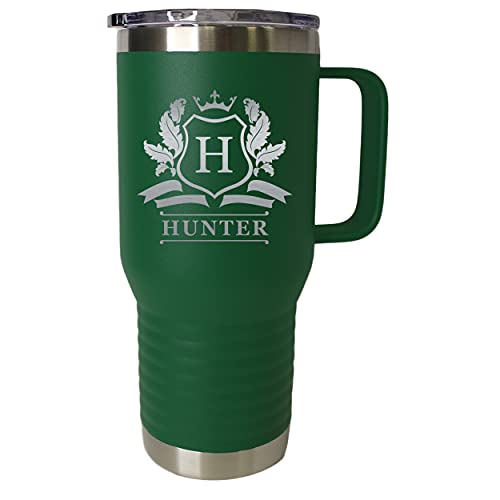Custom Personalized 20 oz Stainless Steel Powder Coated Vacuum Insulated Double Walled Travel Tumbler Coffee Mug with Handle and Lid (Green) - color: Green