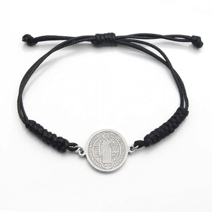 925 Sterling Silver San Benito Bracelet For Women And Men, Catholic Multicolor Bracelet St. Benedict Medal Hand Knitted Knot Coin Beaded Adjustable Religious Prayer Faith - color: Black Silver - San Benito Bracelet