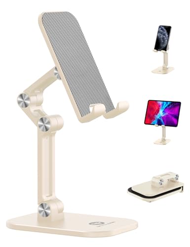 OCYCLONE Phone Stand for Desk, Foldable Cell Phone Stand Holder, Beige - color: Beige