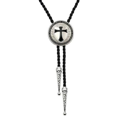 Fashionable Cross Bolo Tie Multi-Color Cross Shield Necktie - color: Black