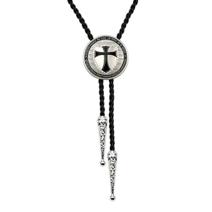 Fashionable Cross Bolo Tie Multi-Color Cross Shield Necktie - color: Black