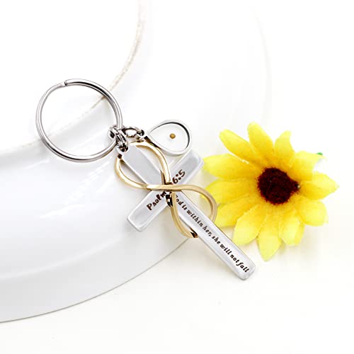 Uloveido Stainless Cross Infinity Keychain Mustard Seed Charms Psalm 46:5 Christian Bible Quote Keyring Baptism Gift - style: Teardrop Seed