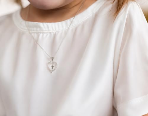Cherished Moments Dancing Cross Heart Necklace - color: Silver-14