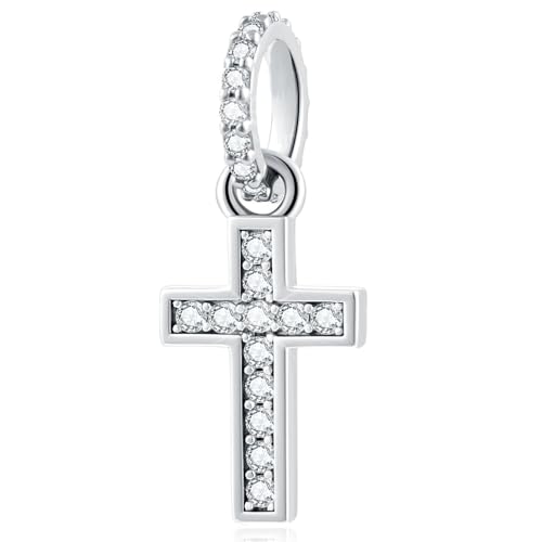 GLOWDAS 2026 Sparkling Cross Charm Pendant - fit Pandora Religious Bracelet