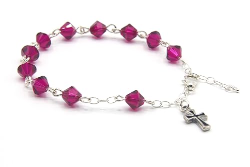 Catholic Communion Rosary Bracelet Created with Swarovski® Crystals, Glass - color: Ruby - July