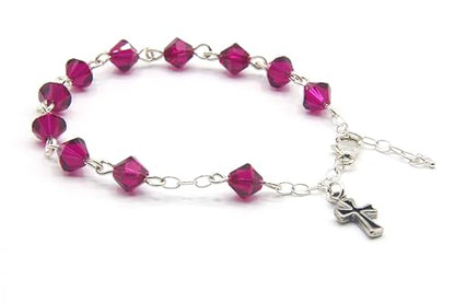 Catholic Communion Rosary Bracelet Created with Swarovski® Crystals, Glass - color: Ruby - July