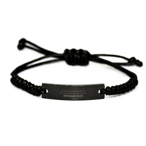 Inspirational Romans 12:21 Christian Black Rop Bracelet Encouragement Gifts Message Prayer Romans 12:21 Religious Bracelets for Women Men Romans 12:21 Bible Verse Faith Adjustable Engraved Bracelet Do