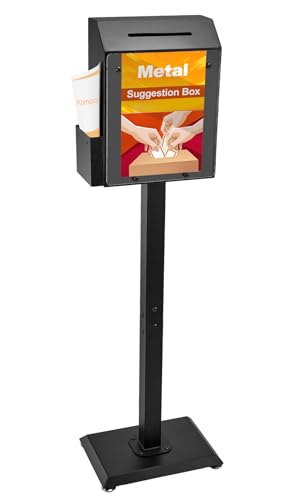 Floor Standing Offering Box, Suggestion Box with Stand, Heavy Duty Metal Locking Ballot Box Collection for Voting Contest Charity Donation Church Election