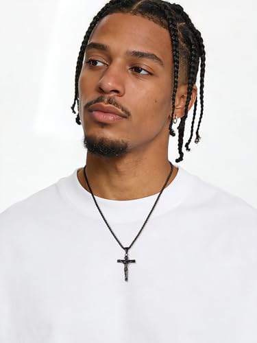 U7 Crucifix Cross Necklace for Men,with 18"-26" Chain - color: 03.Black