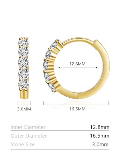 IMOLOVE Huggie earrings for women Ear Cuff Moissanite Stud Earrings Hypoallergenic Earrings for Women Sterling Silver with 18K White Gold Plated Earrings - color: 16.5mm Small Hoop-Yellow