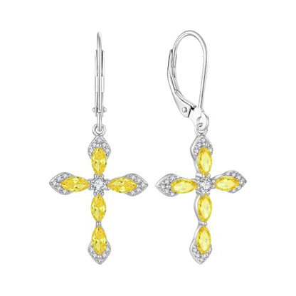 Birthstone Cross Earrings for Women 925 Sterling Silver - color: 11 November - Citrine