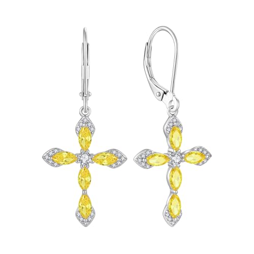 Birthstone Cross Earrings for Women 925 Sterling Silver - color: 11 November - Citrine