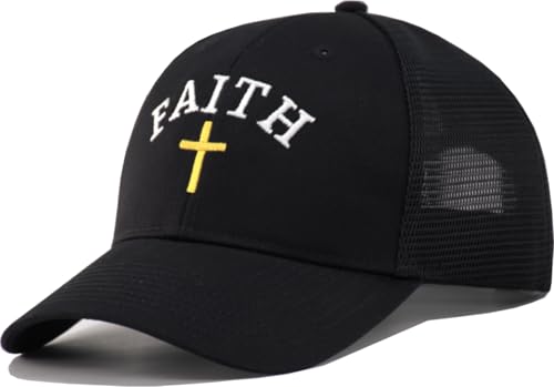 TSSGBL Various Gift Hats for Men - M L XL XXL Big Head Fit, Adjustable Mesh Trucker Ball Cap, Ideal Gifts - color: Black(faith), size: XX-Large